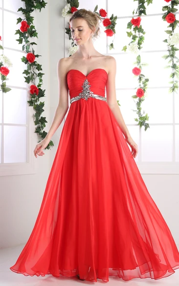 Sweetheart A-Line Chiffon Backless Dress with Ruching and Beading Bridesmaid Dress