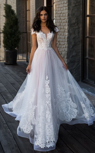 Ethereal Lace Tulle A Line Wedding Dress with Appliques Unique Wedding Dress