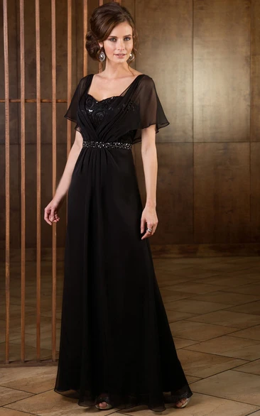 Sequin A-Line Mother Of The Bride Dress with Short Sleeves Floor-Length Dress