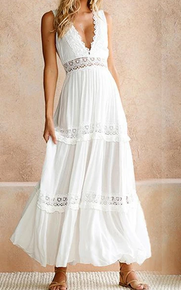 Chiffon A-Line Wedding Dress with Sleeveless Design Beach Garden Court Style