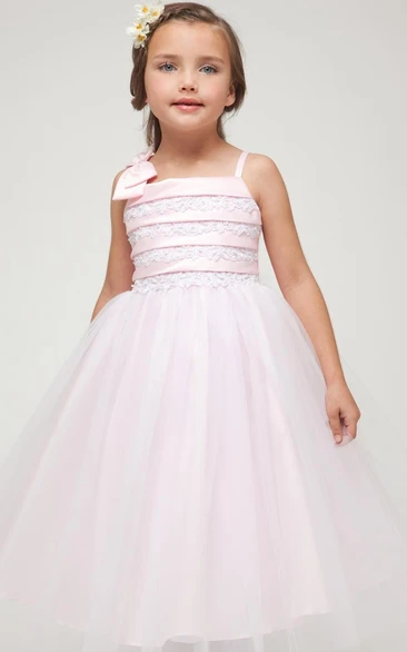 Embroidered Tulle&Satin Flower Girl Dress Tea-Length Unique