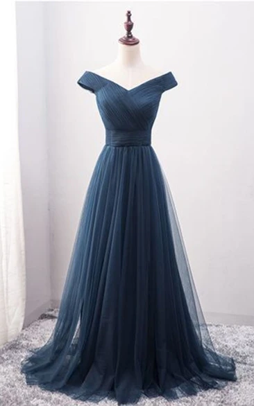 Short Sleeve Tulle A-Line Formal Dress with Ruching Ethereal & Elegant Formal Dress