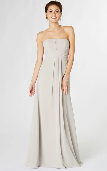 Chiffon Strapless Bridesmaid Dress with Ruching Flowy Bridesmaid Dress