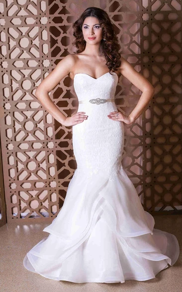 Organza & Lace Mermaid Wedding Dress Sweetheart Neckline with Broach