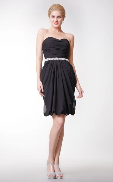 Beaded Strapless Chiffon Bridesmaid Dress with Puff Style Cute & Short