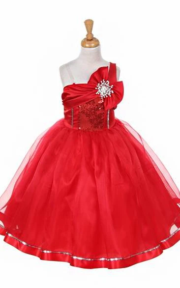 Tiered Sequin Organza Tea-Length Flower Girl Dress with Bow Elegant 2024 Collection