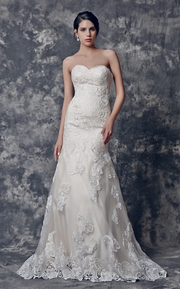 Fit and Flare Lace Wedding Dress with Sweetheart Neckline Elegant and Classy