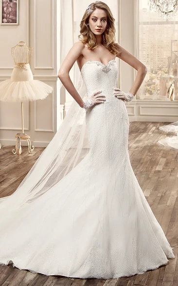 Beaded Bust Mermaid Wedding Dress with Court Train and Sweetheart Neckline