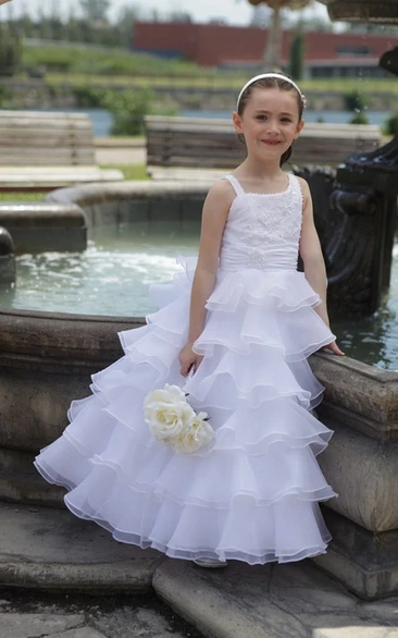 Asymmetric Organza Flower Girl A-line Dress with Layered Skirt