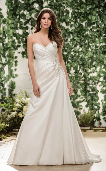 Side Beaded and Ruched Sweetheart A-Line Wedding Dress