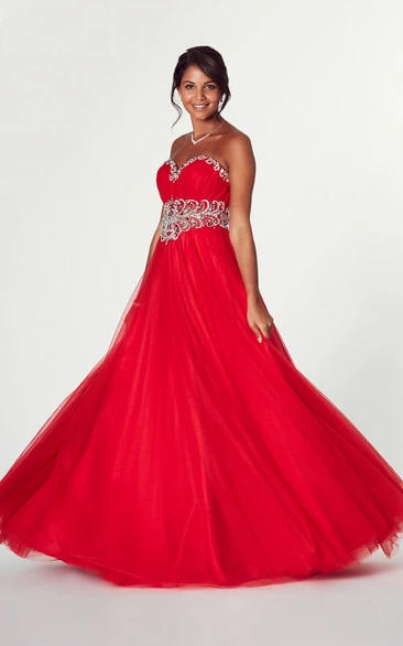 Ruched Sweetheart Sleeveless A-Line Tulle Prom Dress