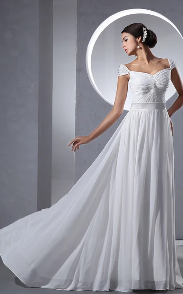 Vintage Chiffon Queen Anne Ruched Wedding Dress