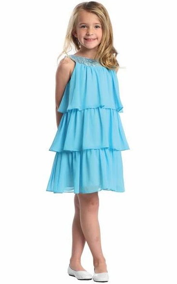 Chiffon and Sequin Flower Girl Dress with Embroidery