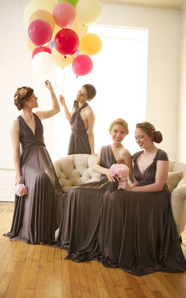 A-Line Chiffon Bridesmaid Dress Floor Length Convertible Sleeveless Formal Dress