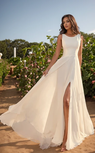 Minimalist Garden Beach A-Line Satin Wedding Dress Casual Simple Backless Lace Sash Bridal Gown