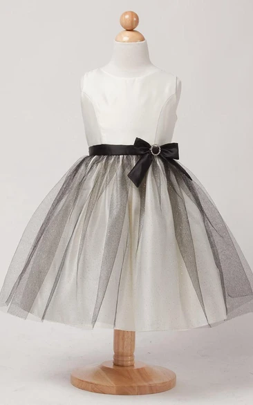 Satin Flower Girl Dress Tiered Broach Bow Ribbon Elegant