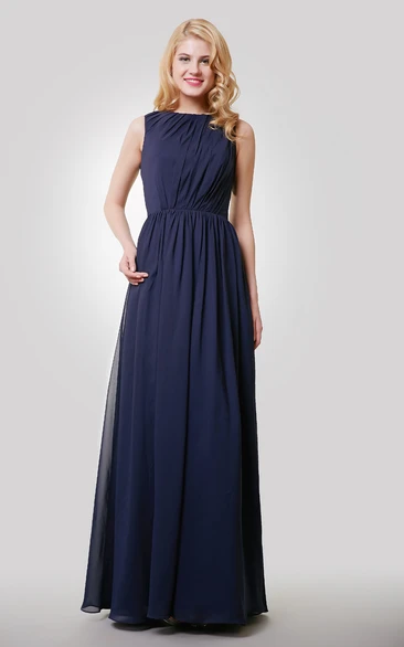 Sleeveless Pleated Chiffon Dress with Keyhole Back Flowy Bridesmaid Dress