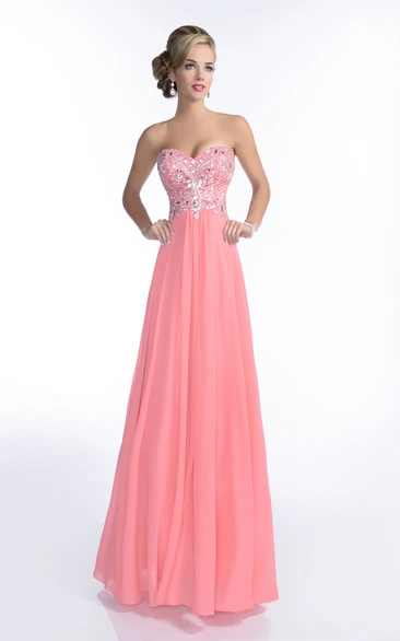 Chiffon A-Line Sweetheart Prom Dress with Rhinestone Bodice and Lace-Up Back Classy Prom Dress