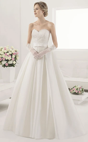 Lace Bodice Taffeta Ball Gown with Sweetheart Neckline and Belt