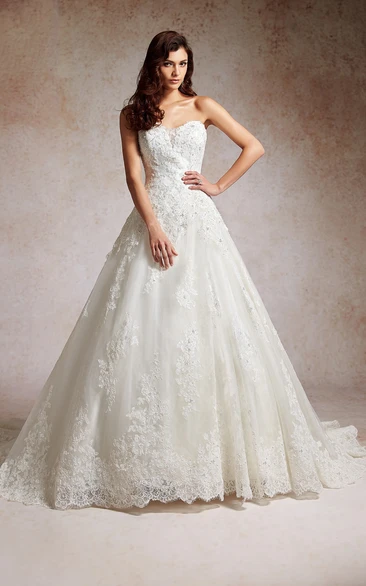 Lace Applique Beaded Sweetheart A-Line Wedding Dress