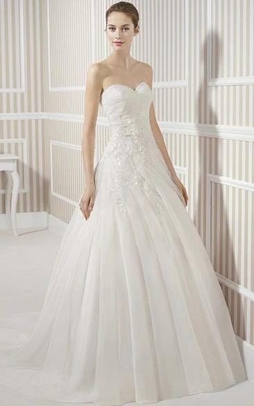 Organza A-Line Wedding Dress with Sweetheart Neckline Draping & Cape