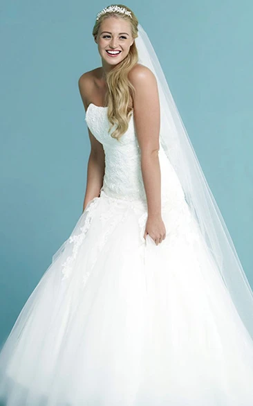 Maxi A-Line Tulle Wedding Dress with Strapless Appliques
