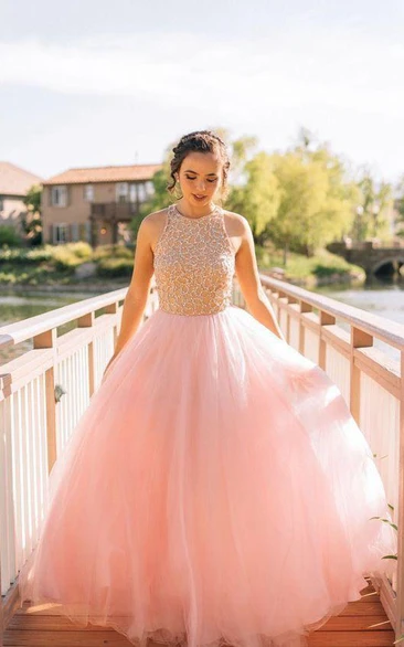 Pleated and Lace Sleeveless Ballgown Formal Dress with A-line Silhouette