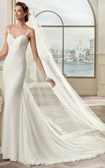 Sheath Illusive Straps Wedding Dress with Sweetheart Neckline and Open Back Unique Bridal Gown