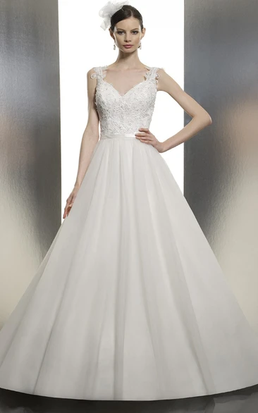 Lace&Tulle Backless A-Line Wedding Dress with Court Train Elegant Bridal Gown