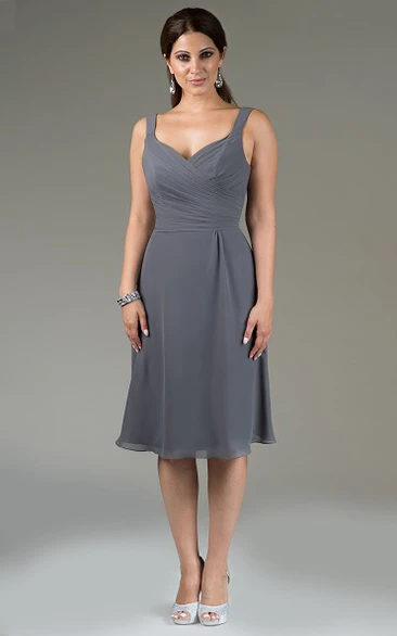 Knee Length Chiffon Double Strap Bridesmaid Dress