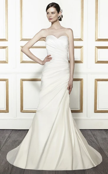 Beaded Satin Chiffon Trumpet Wedding Dress with Side Draping Maxi