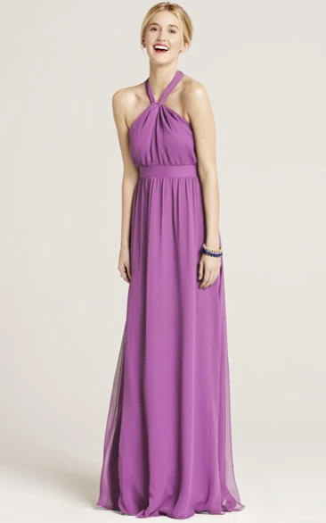 Halter Bowed Chiffon Bridesmaid Dress Sleeveless