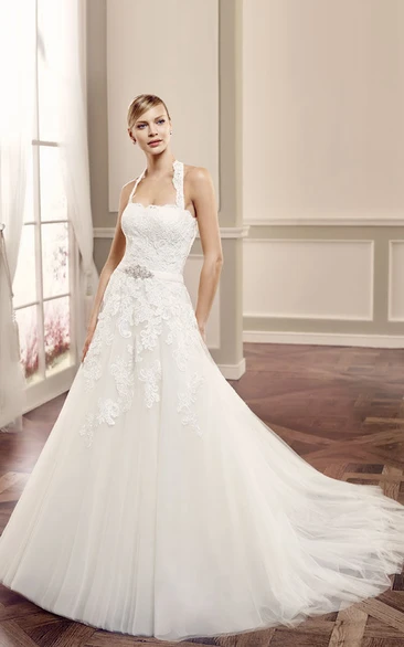 Halter Lace Ball-Gown Wedding Dress with Jewellery