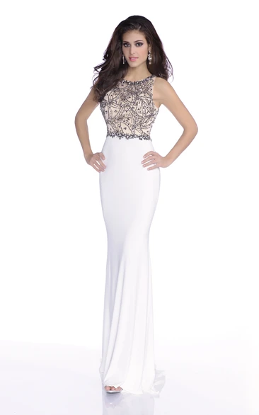 Bling Stones Mermaid Prom Dress with Keyhole Back Form-Fitted Jersey Sleeveless