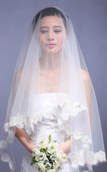 Flower Edge Cathedral Wedding Veil Simple & Long