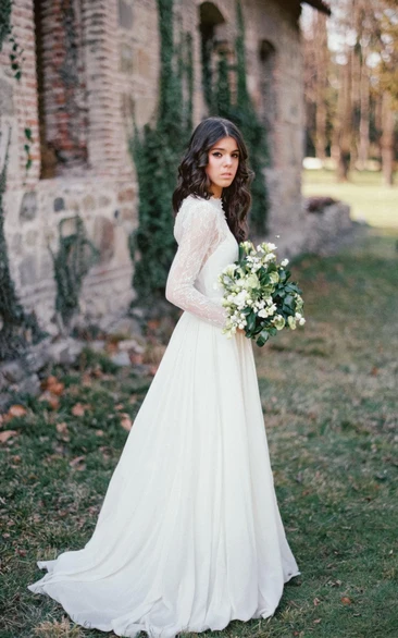 Corset Back Long Sleeve Lace Wedding Dress