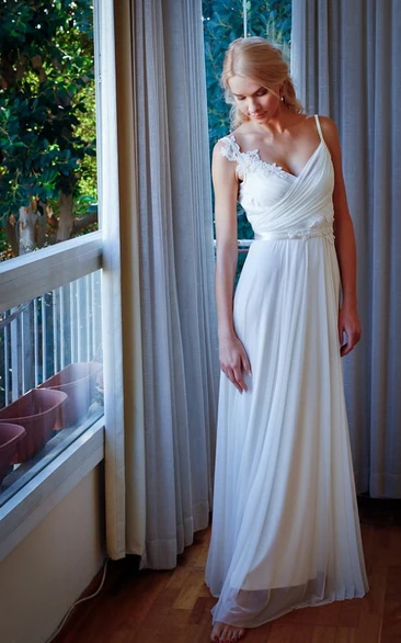 Backless Chiffon Wedding Dress with Beaded Lace Detail