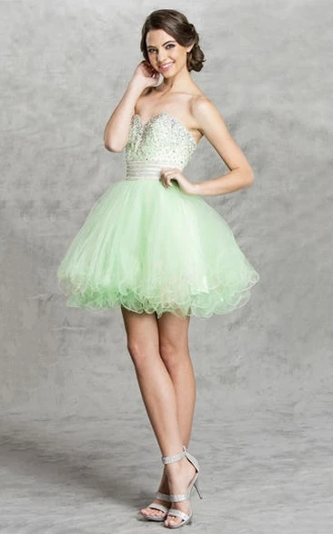 Sweetheart Ruffle Beaded A-Line Formal Dress