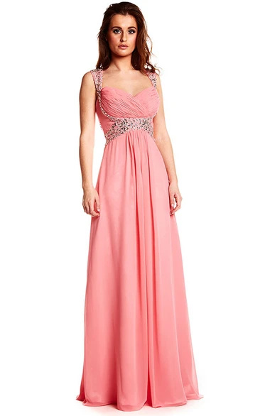 Sleeveless Chiffon Prom Dress with Crystal Straps