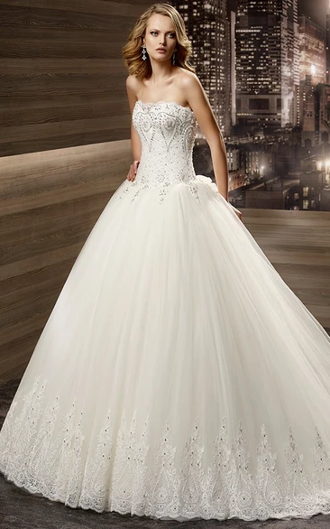 Sequin Corset A-line Wedding Gown with Back Bow and Lace-up Classic Bridal Dress