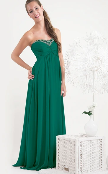 Beaded Maxi Chiffon Bridesmaid Dress Sweetheart Pleated Corset Back