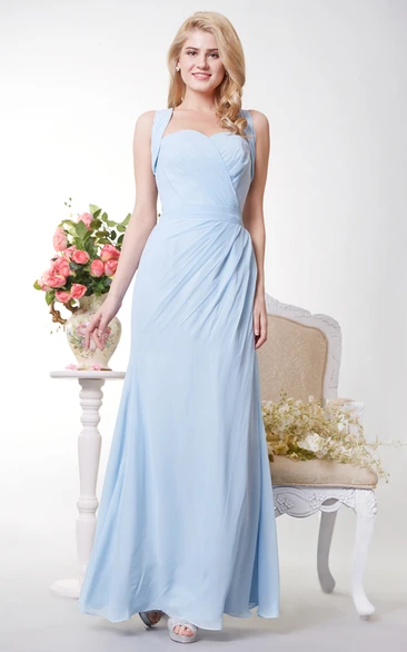 Side Draped Sheath Chiffon Bridesmaid Dress with Crisscross Back Simple & Beachy