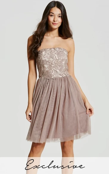 Strapless Tulle Bridesmaid Dress with Appliques in Short Length