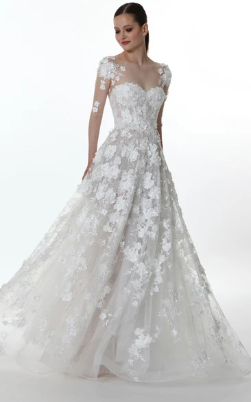Lace Long Sleeve A-Line Wedding Dress with Appliques Elegant and Timeless