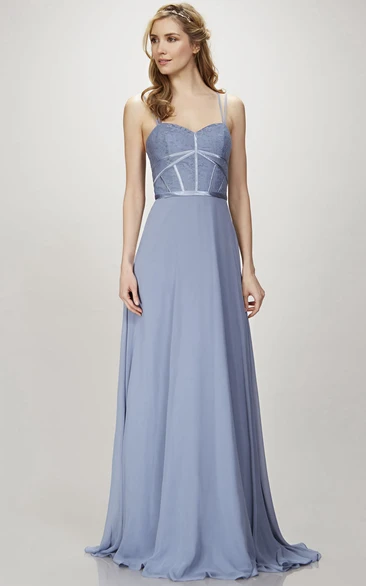 Appliqued A-Line Chiffon Bridesmaid Dress with Spaghetti Straps and Zipper Back
