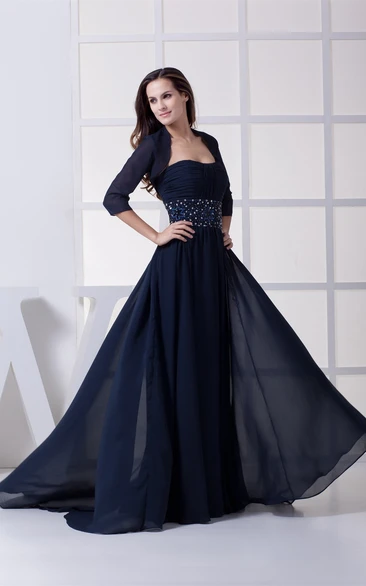 Chiffon Maxi Formal Dress with Beaded Waist and Bolero