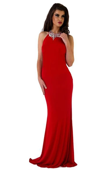 Sleeveless Beaded Sheath Jersey Prom Dress Modern Formal Dress for Women