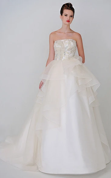 Beaded Satin Strapless Ball Gown Wedding Dress