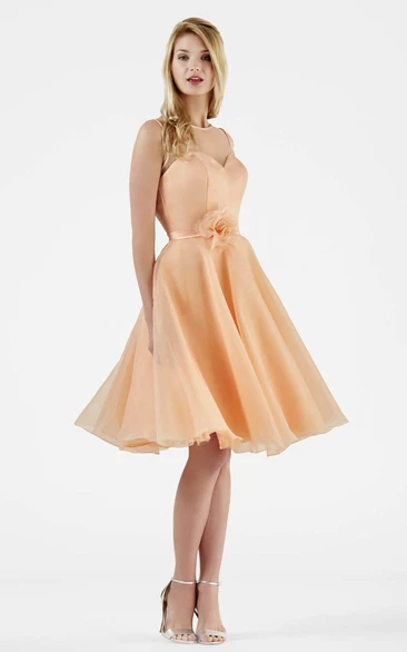A-Line Sleeveless Organza Bridesmaid Dress with Floral Design in Knee-Length