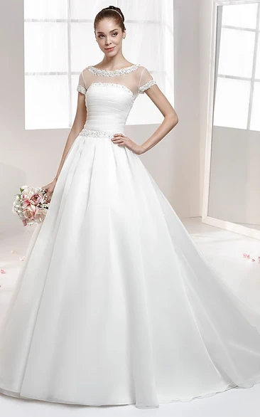 A-Line Wedding Dress with Beaded Details and Jewel-Neck